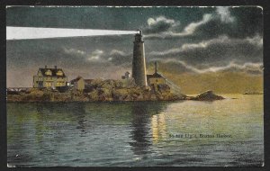 Boston Lighthouse At Night Boston Harbor Massachusetts Used c1912