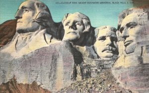 Vintage Postcard 1930's Closeup View Mount Rushmore Memorial Black Hills S. Dak.