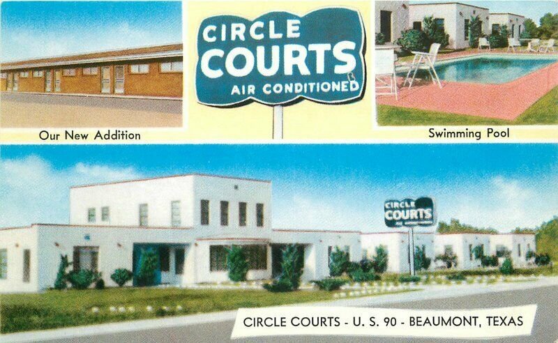 Beaumont Texas 1950s Circle Courts roadside Postcard Mosley 20-6607