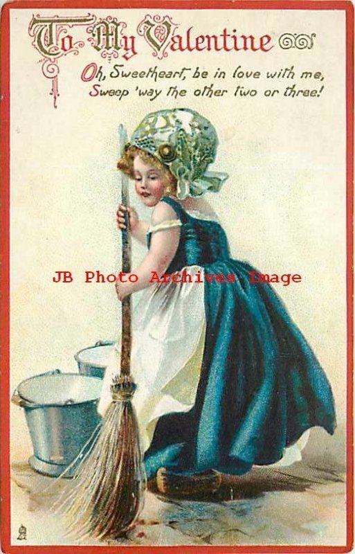 Valentine Day, Tuck Sweetheart No 26-1, Frances Brundage, Dutch Girl Sweeping 