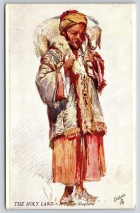 Foreign~Holy Land~Syrian Shepherd Man Carrying Sheep Lamb~c1910 Vintage TUCK PC