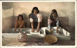 Laguna New Mexico NM Pueblo Women Grinding Corn Detroit Pub Vintage Postcard