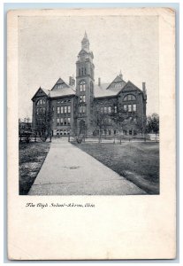 Akron Ohio OH Postcard High School Building Exterior View c1910 Vintage Antique