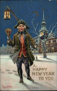 Bernhardt Wall Town Crier Lantern Colonial New Year c1910 Vintage Postcard