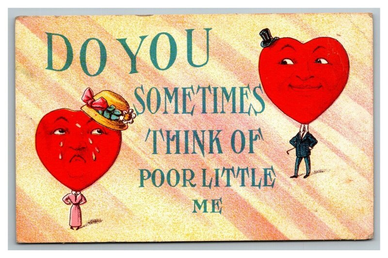 Vintage 1910's Valentines Postcard - Man & Woman Hearts as Heads