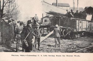 Dayton Ohio Unloading US Life Saving Boats Flood Disaster Postcard AA46346