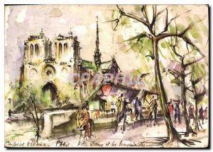 Modern Postcard Paris Notre Dame and booksellers