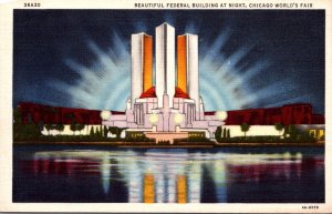 Chicago World's Fair 1933 Federal Building By Night Curteich