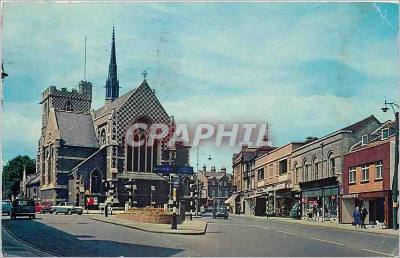 Postcard Modern High Street Barnet Wood Street with the Parish Church of St J...