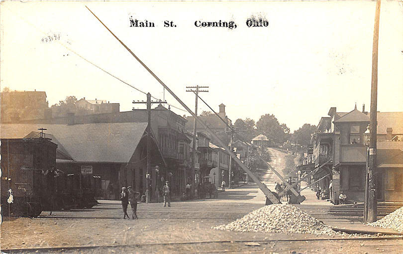 Corning OH Railroad Station Train Depot Main Street RPPC Postcard