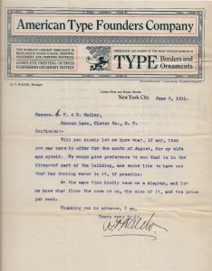 1911 Letter from American Type Founders Co, New York, NY (56714)