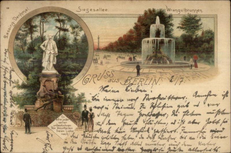 Gruss Aus Berlin Germany Fountain & Statue Used 1903 Postcard