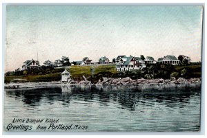 1909 GREETINGS FROM PORTLAND Houses Rock Little Diamond Island Maine ME Postcard 