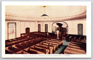 Vintage Postcard Interior of St. John's Church Cathedral Richmond Virginia VA