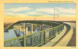 Charter Oak Bridge Curve  Hartford, CT 1947 Linen Postcard