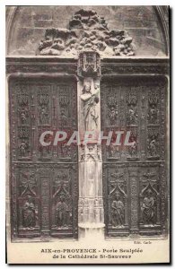 Old Postcard Aix en Provence Carved door of the Cathedral St Sauveur