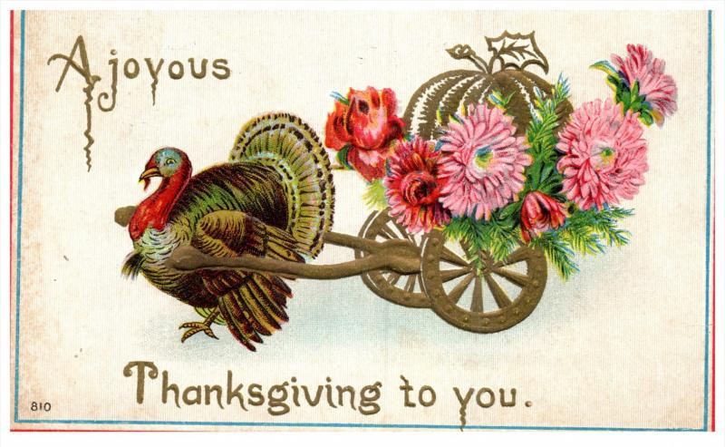 Thanksgiviing  ,  Turkey   pulling wagon of flowers