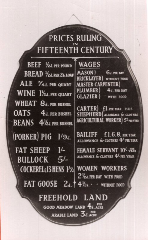 Pub Prices Medieval 15th Century Beer Blackboard Real Photo Postcard