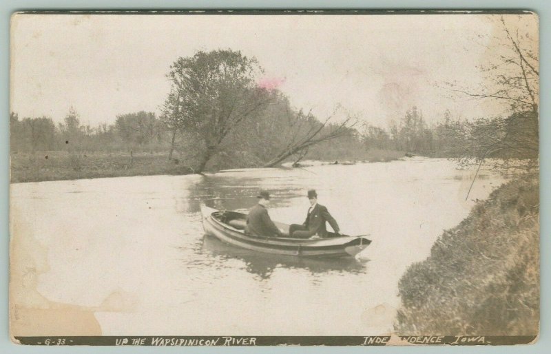 Independence Iowa~Men in Suits Boating the Wapsipinicon~LM Furbush~c1911 RPPC