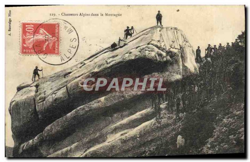 Old Postcard Militaria Alpine hunters in the mountains