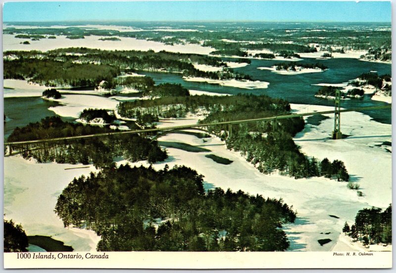 VINTAGE CONTINENTAL SIZED POSTCARD BIRD'S EYE VIEW 1000 ISLANDS ONTARIO CANADA