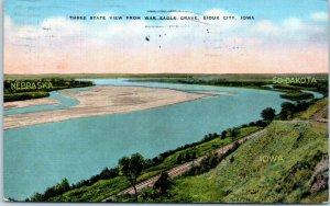 Three State View from War Eagle Grave IA SD NE Sioux City Iowa Postcard