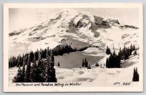 Mt Rainier And Paradise Valley In Winter RPPC Washington By Ellis Postcard Q23