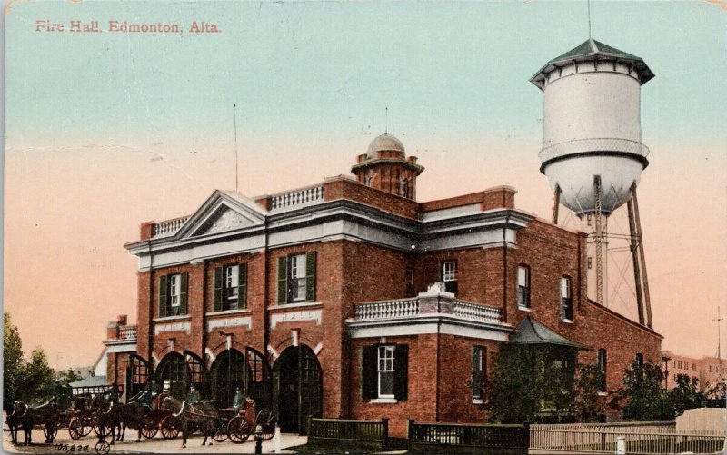 Fire Hall Edmonton Albertas AB Alta Fire Department c1915 Postcard H54 *as is