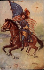 J Hurd Patriotic Woman Soldier with American Flag c1910 Vintage Postcard