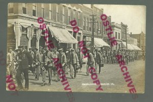 Harlan IOWA RPPC 1911 MARCHING BAND Parade OMAHA CADETS Uniforms ROTC? Nebraska