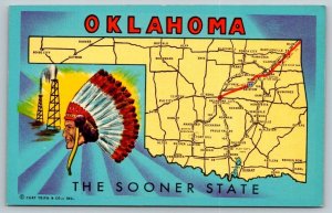 Vintage Oklahoma Postcard -  The Sooner State Map