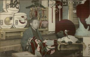 Japan Japanese Man w/ Gifts of Marriage c1910 Hand Colored Postcard