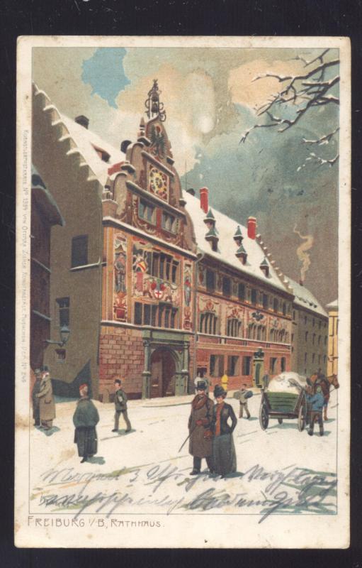 FREIBURG GERMANY I.B. RATHHAUS 1898 ANTIQUE VINTAGE POSTCARD