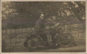 Man on Old Motorcycle c1920s-30s Real Photo Postcard