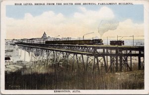 Edmonton Alberta High Level Bridge Train Trolley Parliament Ledge Postcard E77