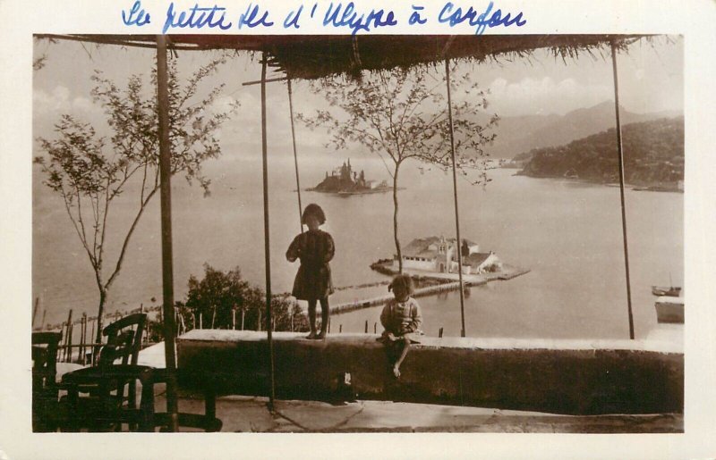 Greece Corfu Canoni panorama photo postcard 1930s