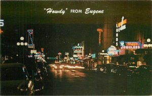 Eugene Oregon Nigh Neon Autos Willamette Street Western Postcard 21-12589