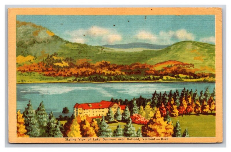 Birds Eye View Lake Dunmore Near Rutland Vermont VT Linen Postcard U24