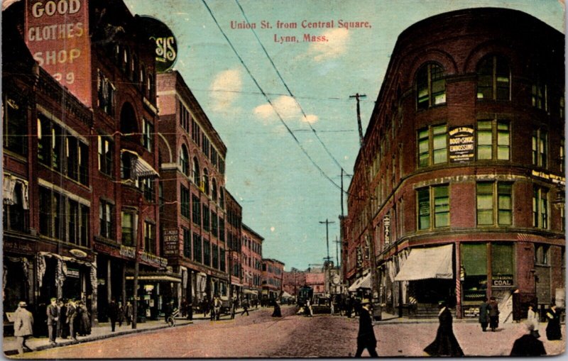 Postcard Union St. from Central Square in Lynn, Massachusetts