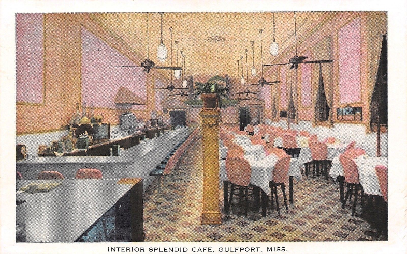 Gulfport Ms Splendid Cafe Glass Bar Pillar Plant Stand Coffee Pots 1940s Hippostcard