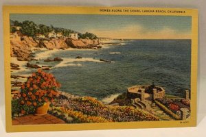 Homes Along The Shore Laguna Beach CA~ Linen Postcard ~ 1935~ Unused