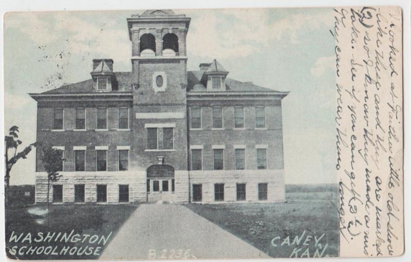 1909 CANEY Kansas Kans Ks Postcard WASHINGTON SCHOOL HOUSE K10