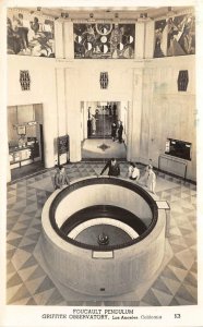 RPPC FOUCAULT PENDULUM Griffith Observatory, Los Angeles, CA c1940s Postcard