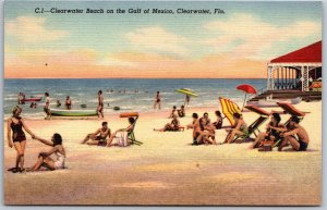 Vtg Florida FL Clearwater Beach On Gulf Of Mexico Sun Bathers 1940s Postcard