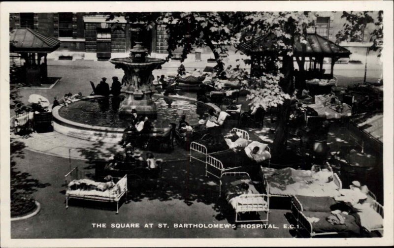 London St. Bartholomew's Hospital Beds in Square TUCK c1920s Real Photo Postcard