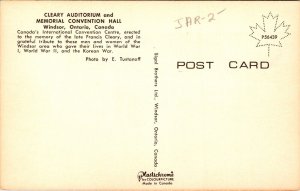 Cleary Auditorium Memorial Convention Hall Windsor Ontario Canada Postcard UNP 
