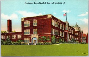 Harrisburg Illinois, Harrisburg Township High  School Building, Vintage Postcard