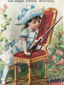 Beggs Family Medicines Trade Card Victorian Quack Medicine Girl w/ Gun Rifle