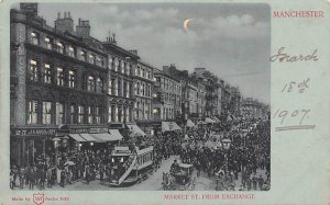 Market Street from Exchange Manchester, England Hold to Light Unused tab mark...