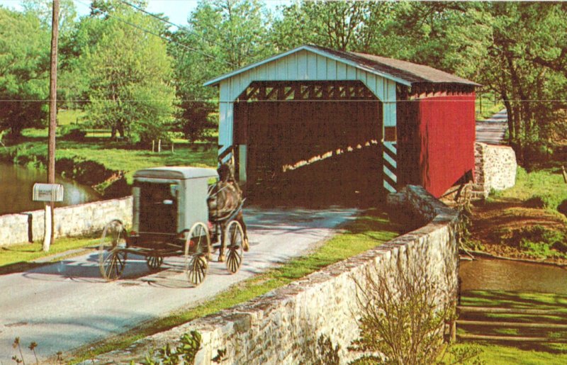 Paradise, PA Covered Bridge and Amish Carriage on the Pequea Creek